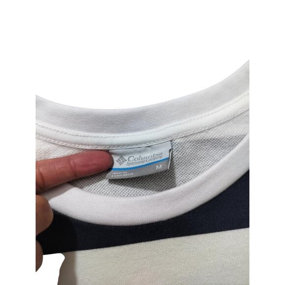 Columbia women navy blue white striped long sleeve Top size M - Picture 10 of 11